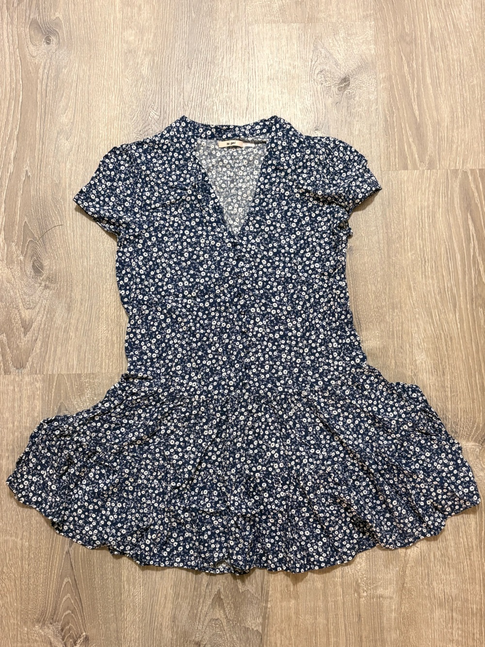 Francesca's Collections Navy Blue Floral Ruffle Hem Casual Dress